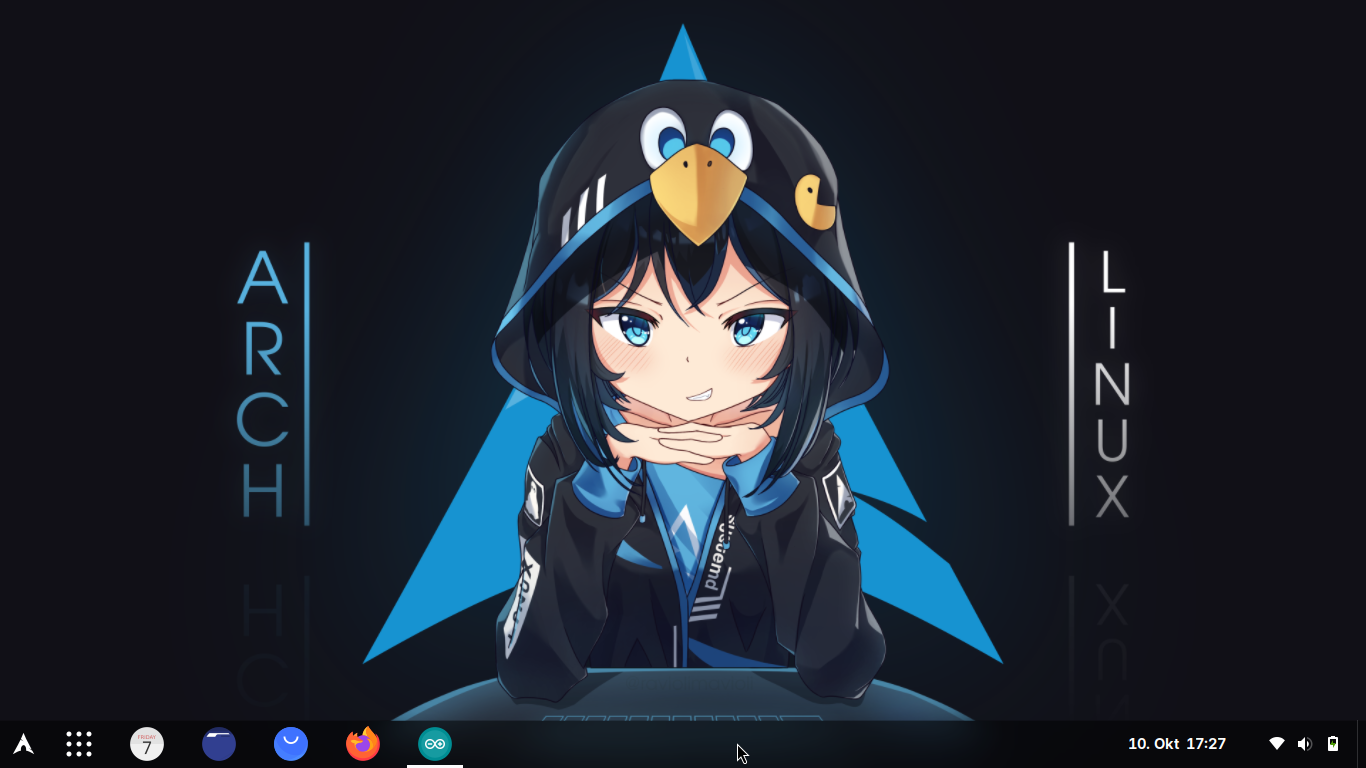 A screenshot of the Nyarch Linux Desktop using the Gnome Desktop Environment with one of it's default wallpapers