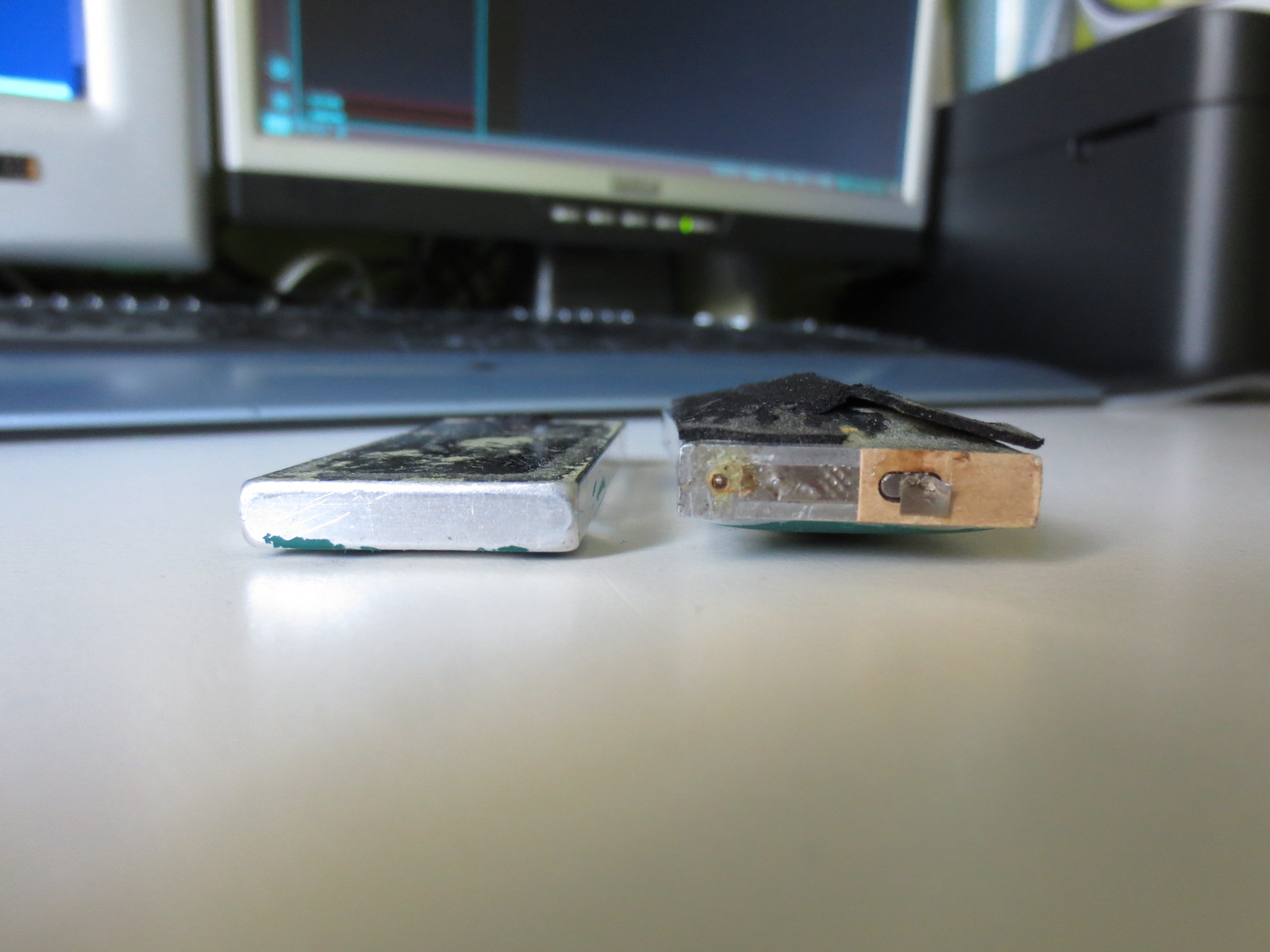 A picture of very swollen batteries