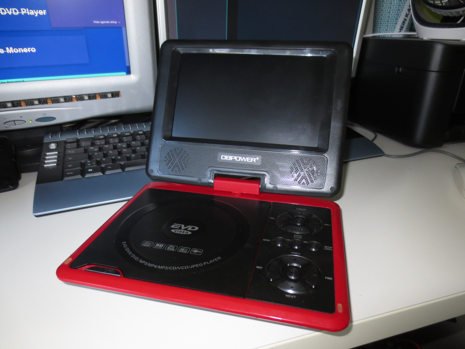 A picture of the Portable DVD Player sitting on a desk